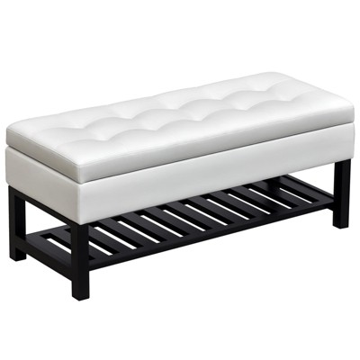 HomCom 44" Tufted Faux Leather Ottoman Storage Bench With Shoe Rack
