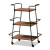 Small Bernard Rustic Industrial Metal and Wood 3 Tier Mobile Wine Bar Cart Black/Walnut - Baxton Studio - 4 of 4