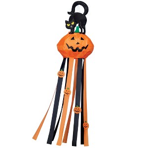 Collections Etc Halloween Pumpkin Cat Windsock with Streamers 13 X 13 X 58 Orange - 1 of 2
