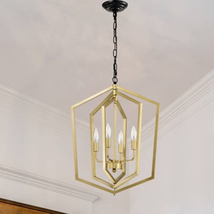 BAOURE 4 Light Chandelier,18.11 in Gold Lantern Light Fixtures with Farmhouse Metal Cage Adjustable Height for Dining Room Hallway Foyer - 1 of 4