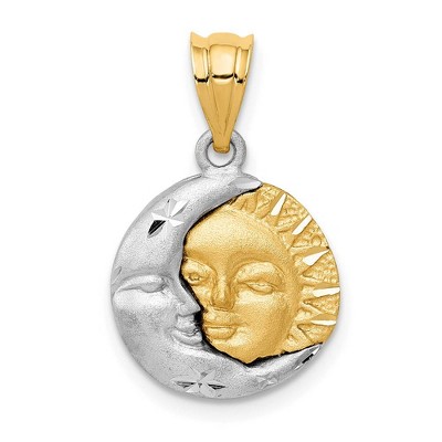 Black Bow Jewelry 14k Two Tone Gold 13mm Satin Sun and Moon Pendant