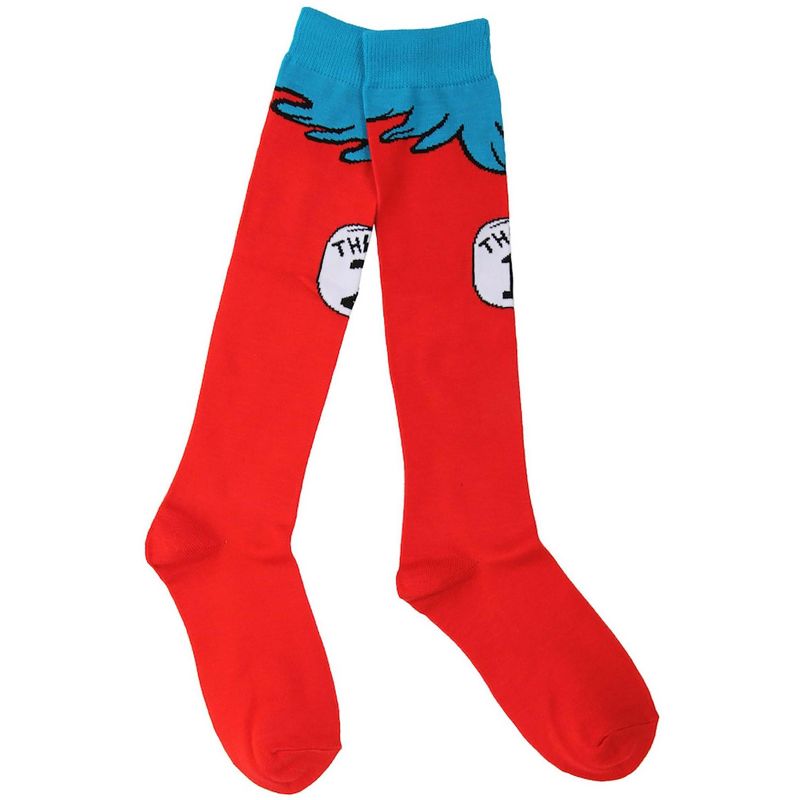 HalloweenCostumes.com One Size Fits Most  Dr. Seuss Thing 1 & Thing 2 Costume Socks for Kids., White/Red/Blue, 2 of 6