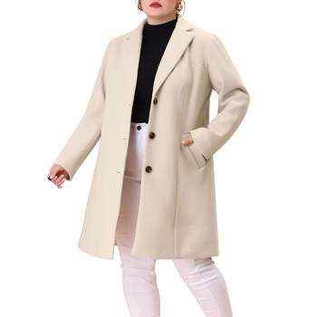 Unique Bargains Agnes Orinda Plus Size Long Coat for Women Notched Lapel  Warm Winter Double Breasted Coat