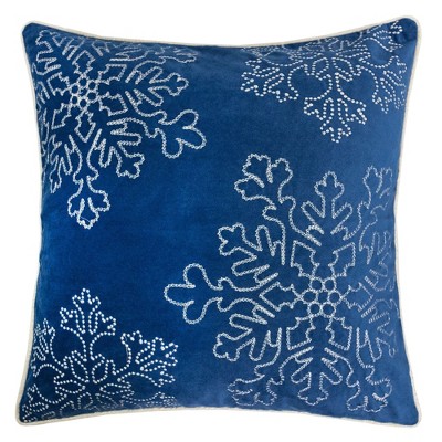 TopComfy Support Pillow Blue Velvet Holiday Throw Pillow with Silver Snowflake Embroidery for Living Room, Blue, 17"*17"*10"