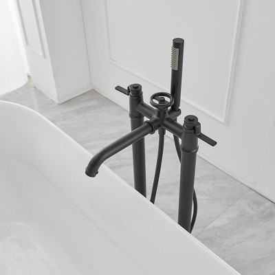 Matte Black Freestanding Floor Mount Tub Faucet with Hand Shower