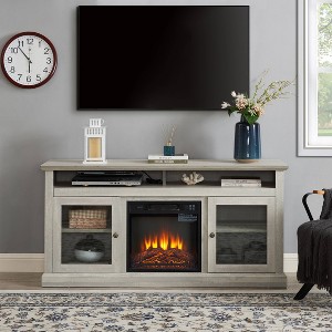VYNXARIA Contemporary Stone Gray Media TV Stand with 18" Fireplace Insert for TVs Up to 65" and Versatile Storage - 1 of 4