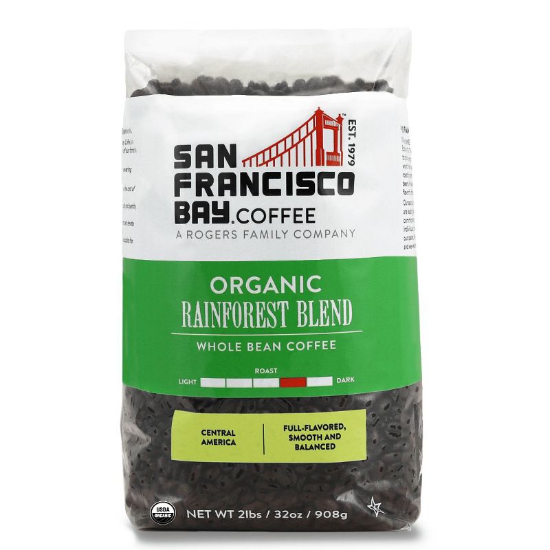 San Francisco Bay Coffee, Organic Rainforest Blend, 2lb (32oz) Whole Bean Coffee, 1 of 6