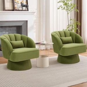 Modern Swivel Barrel Accent Chair, 360 Degree Velvet Upholstered Armchair with Striped Backrest & Plush Padding, Comfy Round Lounge Chair, 2 PCS - 1 of 4