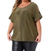 Agnes Orinda Women's Plus Size Sequin Cold Shoulder Short Sleeve Crew Neck Glitter Party Cold Sparkle Blouse - 2 of 4