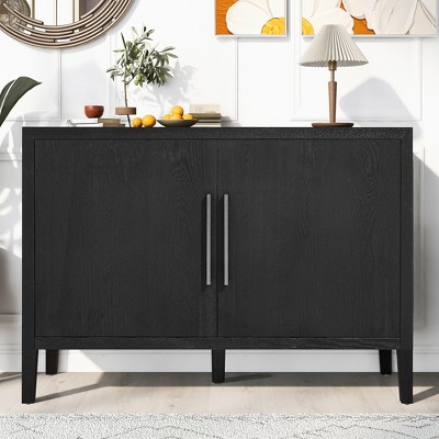 47.2" Farmhouse Sideboard with Ash Veneer, 2 Doors, Iron Handles, Adjustable Feet, Minimalist Wooden Storage Cabinet for Living Room