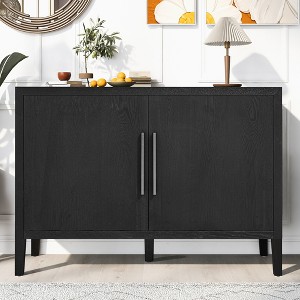47.2" Farmhouse Sideboard with Ash Veneer, 2 Doors, Iron Handles, Adjustable Feet, Minimalist Wooden Storage Cabinet for Living Room - 1 of 4
