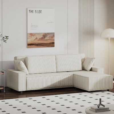 Corduroy Sectional Sofa, L Shaped Modern Corduroy Couch with Chaise, Comfy Sofa Couch with Deep Chaise for Living Room