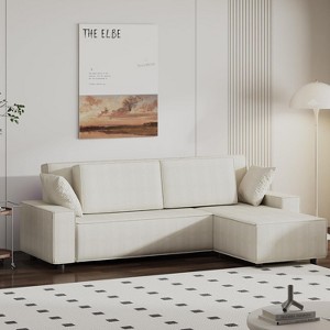 Corduroy Sectional Sofa, L Shaped Modern Corduroy Couch with Chaise, Comfy Sofa Couch with Deep Chaise for Living Room - 1 of 4
