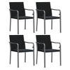 vidaXL Patio Dining Set Table and Chair with Cushions Poly Rattan and Steel - Black 31.5" Table Length 4 Chairs - 4 of 4