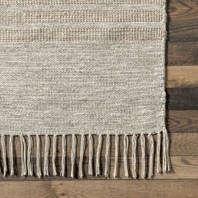 Nicky Contemporary Striped Wool Tassel Area Rug, 6 of 11