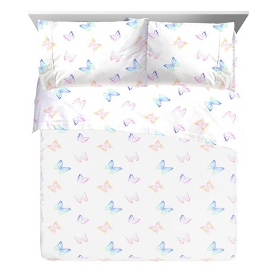 Queen White Organic Cotton Butterfly Sheet Set