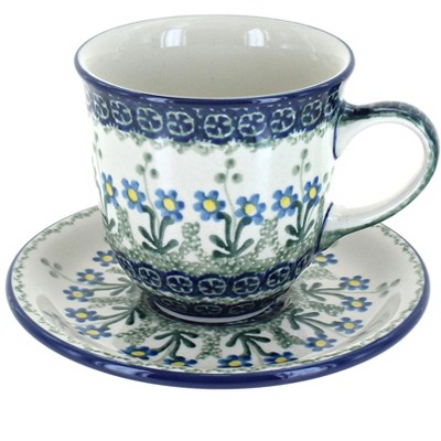 Blue Rose Polish Pottery Blue Posy Coffee Mug & Saucer