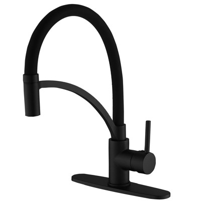 Single-Handle Pull-Down Sprayer 1 Spray High Arc Kitchen Faucet With Deck Plate in Matte Black