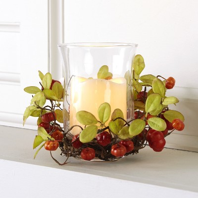 Lakeside Floral Accents Hurricane LED Candleholder with Faux Decorative Berries