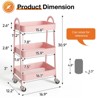INFURNIC Utility Storage Carts 3-Tier Rolling Cart Metal Organizer Kitchen Trolley Bathroom Laundry Room Bar Office Shelves, Pink, 17.4"*12"*31" - 3 of 4