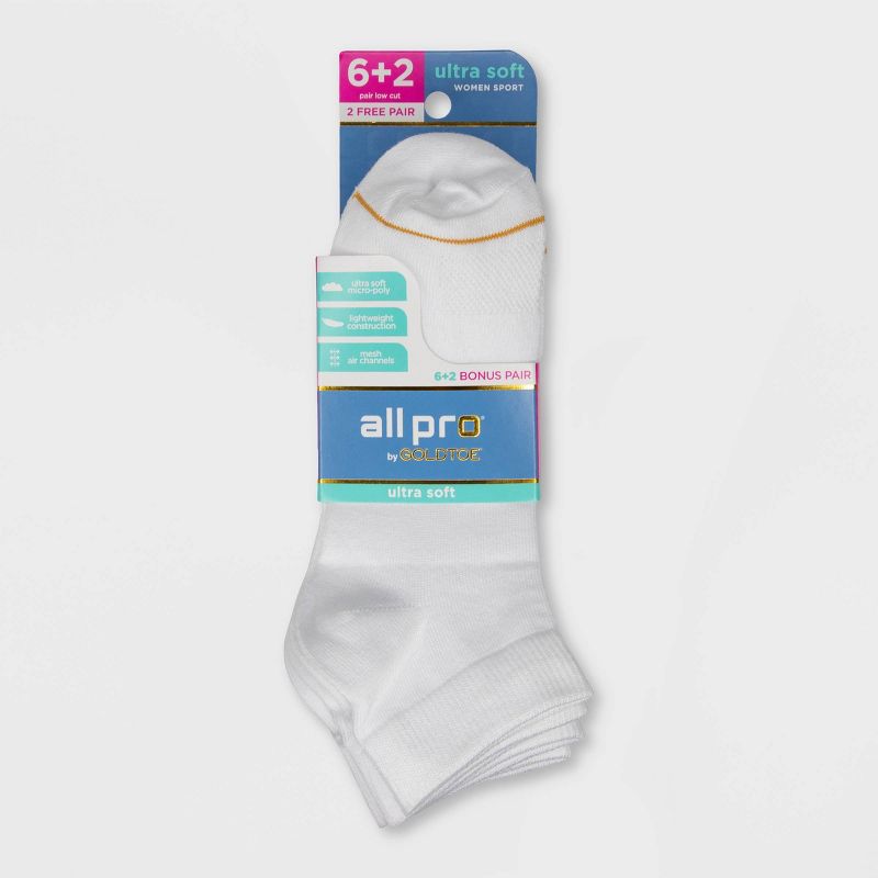 All Pro Women&#39;s Ultra Soft 6+2 Bonus Pack Low Cut Athletic Socks - White 4-10, 2 of 4