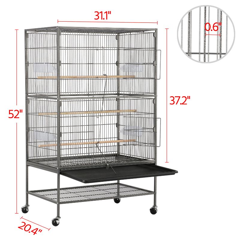 Yaheetech 52"H Rolling Bird Cage Parrot Cage with 3 Perches & Extra Storage Shelf, 3 of 6