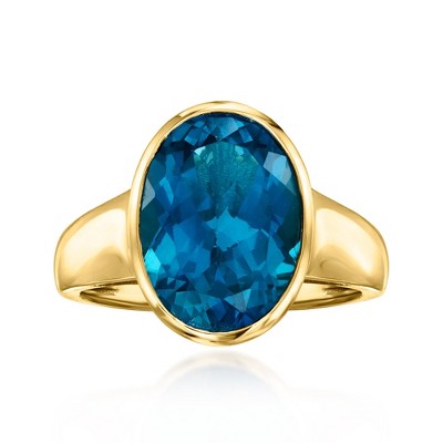Ross-Simons 7.00 Carat Bezel-Set London Blue Topaz Ring in 18kt Gold Over Sterling