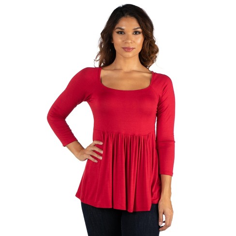 24seven Comfort Apparel Women's Pleated L/s Tunic Top-red-1x : Target