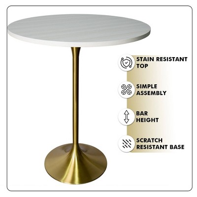 Light Natural Wood Round Bar Height Table with Gold Pedestal Base