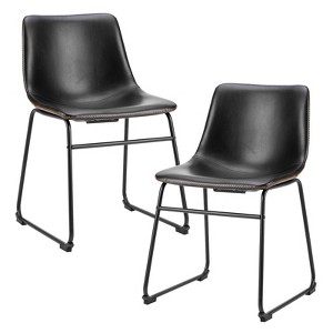 Wooakway Armless Industrial Faux Leather Barstools with Metal Legs and Footrest, Dining Chairs for Home Office Kitchen Island - 1 of 4