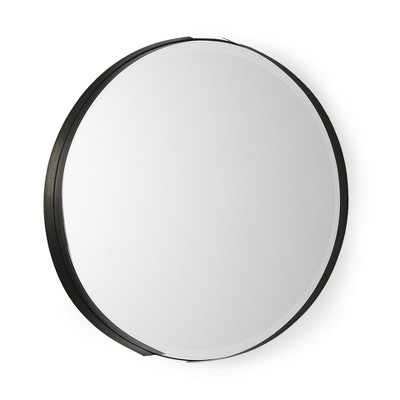 HomeRoots 24" Black Metal Round Framed Accent Mirror