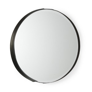 HomeRoots 24" Black Metal Round Framed Accent Mirror - 1 of 4
