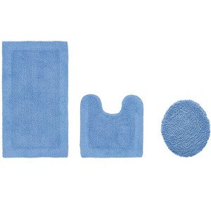 Edge Bath Rug 100% Premium Cotton Ultra-Soft Water Absorbent Tufted Solid Reversible 3 Piece Bathroom Rug Set for Machine Washable Bathmat - 1 of 4