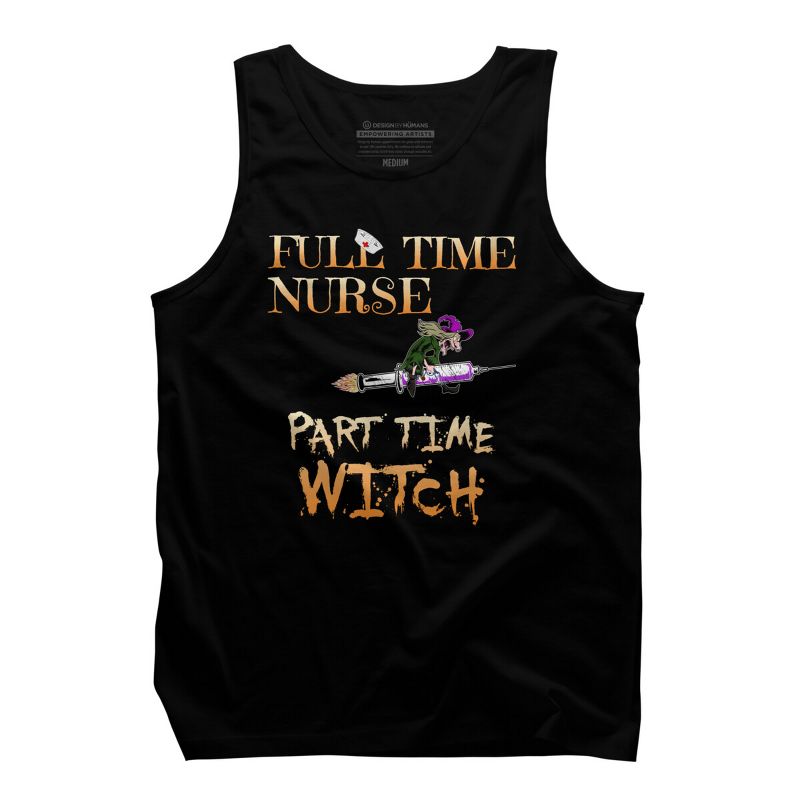 Men's Design By Humans Halloween Costume Full Time Nurse Part-Time Witch By TeeShirtMadness Tank Top, 1 of 5