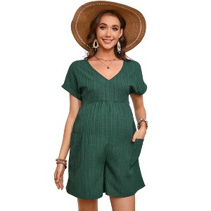 Clearlove Maternity Short Sleeve Romper Women Loose Casual Jumpsuit with Pockets - 1 of 4