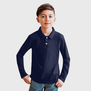 City Threads  100% Cotton Soft Knit Jersey 2-Button Long Sleeve Boys Polo Shirt - USA-Made - 1 of 4