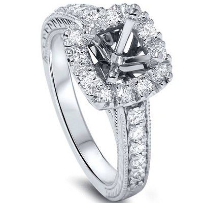 Pompeii3 1/2ct Cushion Cut Halo Diamond Vintage Engagement Ring Setting
