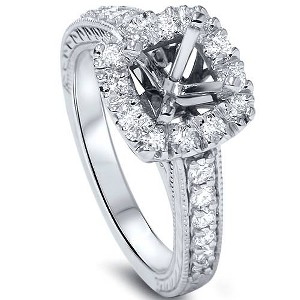 Pompeii3 1/2ct Cushion Cut Halo Diamond Vintage Engagement Ring Setting - 1 of 4