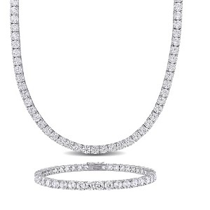 EVERLY JEWELRY | Sterling Silver 47 1/4 CT TGW Created White Sapphire Tennis Bracelet and Necklace Set - 1 of 4