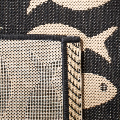 47" Black Synthetic Reversible Square Rug