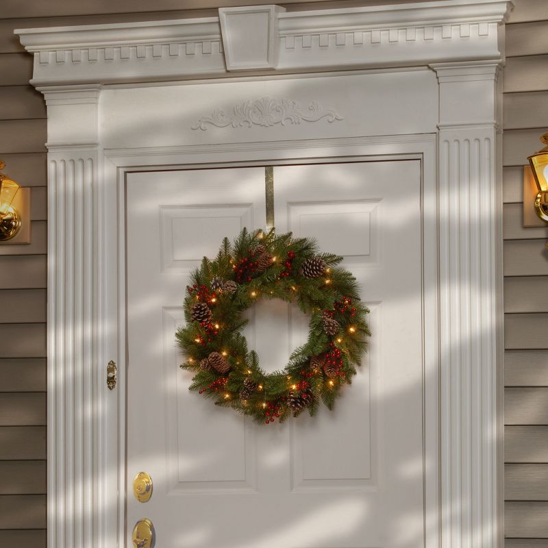 24" Prelit Flocked Bristle Berry Pine Christmas Wreath Green with White Lights - National Tree Company, 3 of 8