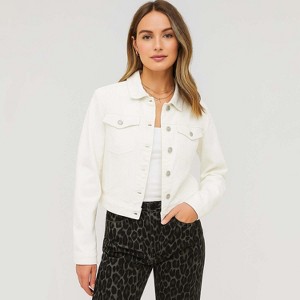 Women's Solid Color Denim Jacket with Pockets – Long Sleeve Button Front Casual Outerwear by Cherie Code - 1 of 4