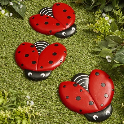 Lakeside Ladybug Stepping Stones for Gardens and Outdoor Flower Beds - Set of 3