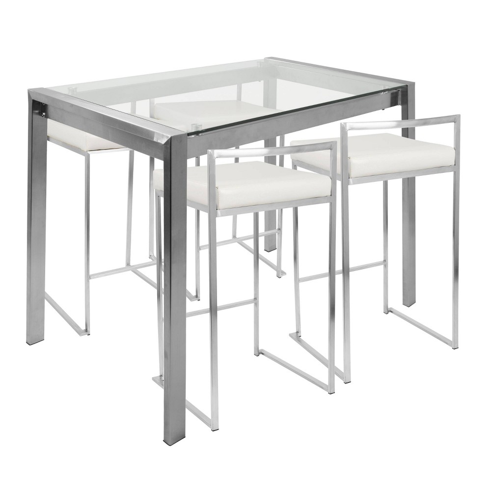 Photos - Dining Table LumiSource 5pc Fuji Counter Height Dining Set Stainless Steel/White