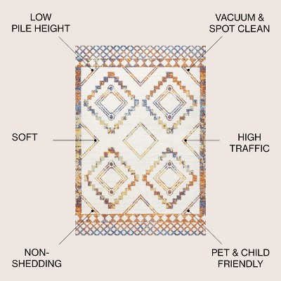 Ivory and Blue Geometric 8' x 10' Synthetic Area Rug