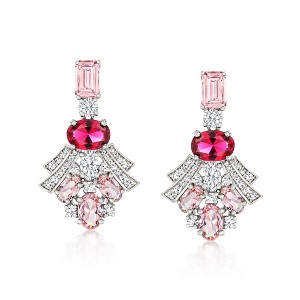 Ross-Simons 3.10 ct. t.w. Simulated Morganite and 1.50 ct. t.w. Simulated Ruby Drop Earrings With 1.20 ct. t.w. Czs in Sterling Silver - 1 of 3