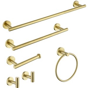 6-Pieces Brushed Gold Bathroom Hardware Set SUS304 Stainless Steel Round Wall Mounted - Hand Towel Bar,Toilet Paper Holder,Robe Towel Hooks - 1 of 4