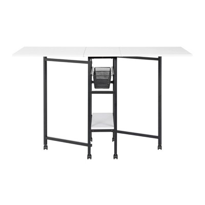 Black and White Metal Folding Craft Table with Storage
