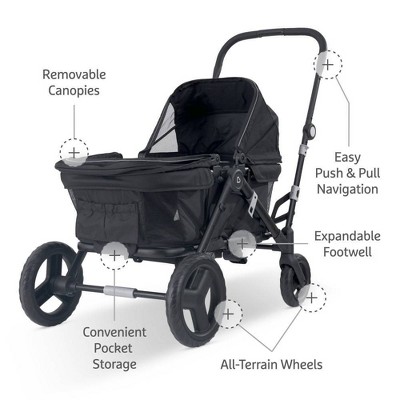 Black Lightweight Double Stroller Wagon with Adjustable Canopy