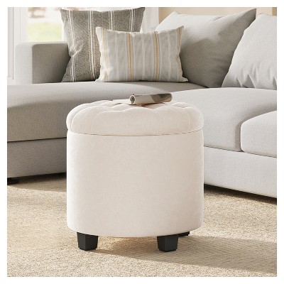 Round Storage Ottoman, Ottoman with Storage, 17.7" Dia. x 17.5" H, Sturdy Footrest with Legs, Supports 330 lb, for Living Room & Bedroom